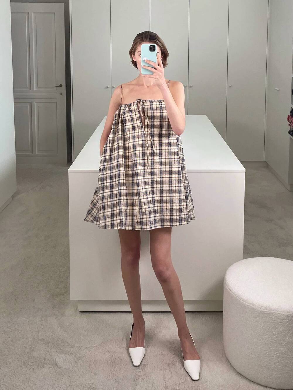 NEW BERNADETTE bob short dress in blue/beige